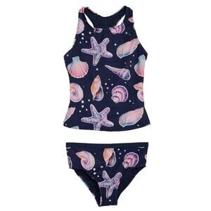 Lands' End Girls' Swimwear UPF 50 Tankini Top & Bikini Bottom Swim Set, Navy XL